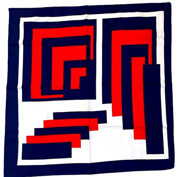Vintage Accessories - Vintage MCM Scarf Womans GEOMETRIC RED AND BLUE Square 26 x28 RETRO 70s